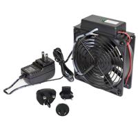 

Lowell Manufacturing FDC1-KITT 4.7" 33dB DC Single Stand-Alone Fan Kit, Includes Power Supply with 6' Cord & 4 Plug Adapters, Thermostat Probe, 73 cfm Airflow