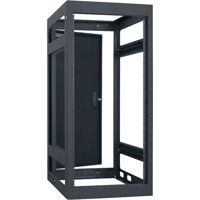 

Lowell Manufacturing LGNR 24U 27" Depth Open Frame Narrow Gangable Rack with Rear Door and 4x Adjustable Rails for Multi Bay Cable Routing, Black
