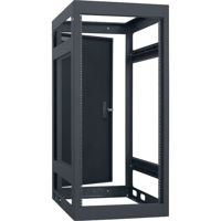 

Lowell Manufacturing LGNR 24U 32" Depth Open Frame Narrow Gangable Rack with Rear Door and 4x Adjustable Rails for Multi Bay Cable Routing, Black