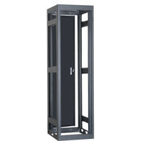 

Lowell Manufacturing LGNR 37U 27" Depth Open Frame Narrow Gangable Rack with Rear Door and 4x Adjustable Rails for Multi Bay Cable Routing, Black