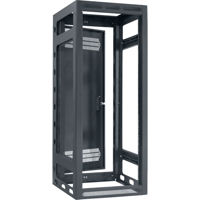 

Lowell Manufacturing LGR 24U 27" Depth Open Frame Gangable Rack with Rear Door and 4x Adjustable Rails for Multi Bay Cable Routing, Black