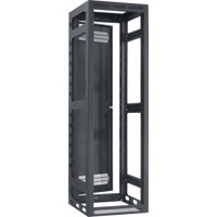 

Lowell Manufacturing LGR 40U 27" Depth Open Frame Gangable Rack with Rear Door and 4x Adjustable Rails for Multi Bay Cable Routing, Black