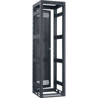 

Lowell Manufacturing LGR 44U 27" Depth Open Frame Gangable Rack with Rear Door and 4x Adjustable Rails for Multi Bay Cable Routing, Black