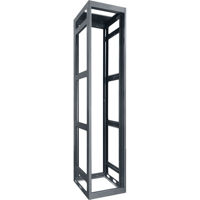 

Lowell Manufacturing LGTR 54U 32" Depth Open Frame Gangable Tall Rack without Rear Door and 4x Adjustable Rails for Multi-Bay Cable Routing, Black