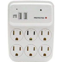 

Mini Gadgets Fully Functional 6-Plug Wall Outlet, White