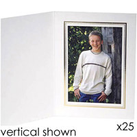 

Collectors Gallery Classic White Portrait Folders for Horizontal 6x8" Prints with Gold Foil Window Border - (Pack of 25)
