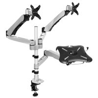 

Mount-It! MI-75821 Height Adjustable Dual Arm Articulating Computer Monitor Desk Mount & Laptop Cooling Tray, Grommet Base