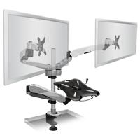 

Mount-It! MI-75826 Height Adjustable Dual Arm Articulating Computer Monitor Desk Mount & Laptop Cooling Tray, Clamp Base