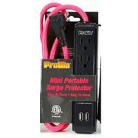 

Milspec 3 Outlet 2 USB 300J Mini Portable Surge Protector with 3' Cord, Pink