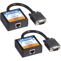 

Muxlab VGA Over CAT5 Balun Extender Kit, Includes PC Side VGA Balun with 6" lead HD15 Plug and Monitor Side VGA Balun with 6" Lead HD15 Plug