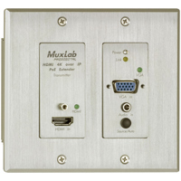 

Muxlab UHD-4K HDMI/VGA Over IP PoE Wall Plate Transmitter, Aluminum