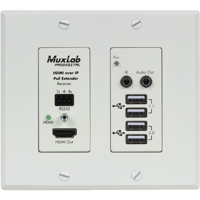 

Muxlab UHD-4K HDMI/USB Over IP PoE Wall Plate Receiver, White