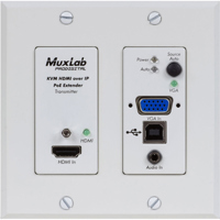 

Muxlab UHD-4K HDMI/VGA/USB Over IP PoE Wall Plate DECO Transmitter, White