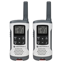 

Motorola T260 22 Channel 25 Mile Range NOAA VOX Two-Way Radio, 2 Pack, White with Red Lanyard Bar