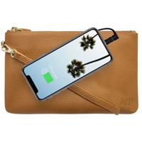 

Mighty Purse Wristlet with Built-In Phone Charger, Genuine Leather, Almond Brown