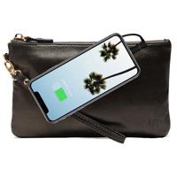 

Mighty Purse Wristlet with Built-In Phone Charger, Genuine Leather, Black Shimmer