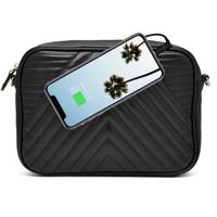 

Mighty Purse GEO X-Body Bag with Built-In Phone Charger, Genuine Leather, Black