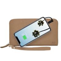 

Mighty Purse Zipper Wallet with Built-In Phone Charger, Genuine Leather, Tan