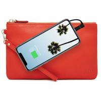 

Mighty Purse Wristlet with Built-In Phone Charger, Genuine Leather, Coral