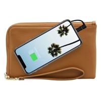 

Mighty Purse Spark Wristlet with Built-In Phone Charger, Vegan Leather, Tan