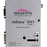 

Magenta Research Infinea DVI Video Transmitter, 1080p/Up to 1600x1200, Over UTP:Up to 600'/MMF:Up to 1640'/SMF:Up to 6.2mi Transmission Distance