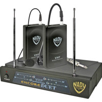 

Nady Dual Channel VHF HM-1 Uni Dynamic Headset Wireles System, with Encore Duet Receiver, 2 WLT Headset Transmitters & 2 HM-3 Mic's