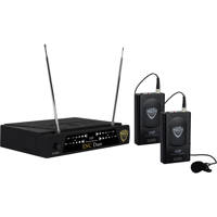 

Nady Encore Duet Dual Wireless Lavalier System, Includes Receiver, 2 Omnidirectional Lavalier Microphones, 2 Antennas, Power Supply, F & E Band