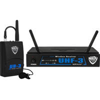 

Nady UHF-3 UHF DigiTRU Wireless Lavalier Microphone System, Includes Receiver, UB-3 Transmitter, Lavalier Mic, 2 Antennas, Power Supply, MU2/480.55MHz