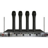 

Nady 401X Quad HT 4-Channel VHF Wireless Microphone System, Includes 4 WHT Transmitters, Receiver, 2 Antennas, Power Supply, Channels E4/F/H/E