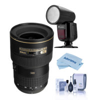 

Nikon 16-35mm F/4G AF-S NIKKOR ED VR Vibration Reduction Zoom Lens, Bundle With Flashpoint Zoom Li-on X R2 TTL On-Camera Round Flash Speedlight, Cleaning Kit, Microfiber Cloth