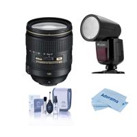 

Nikon 24-120mm f/4G ED-IF AF-S NIKKOR VR Vibration Reduction NIKKOR Lens USA Warranty - With Flashpoint Zoom Li-on X R2 TTL On-Camera Round Flash Speedlight For Nikon, Cleaning Kit, microfiber Cloth