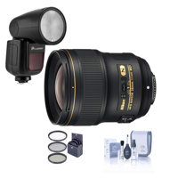 

Nikon 28mm f/1.4E AF-S NIKKOR Lens - U.S.A. Warranty - Bundle Flashpoint Zoom Li-on X R2 TTL On-Camera Round Flash Speedlight For Nikon, 77mm Filter Kit, Cleaning Kit