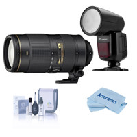 

Nikon 80-400mm f/4.5-5.6G AF-S VR NIKKOR ED Lens U.S.A. Warranty - With Flashpoint Zoom Li-on X R2 TTL On-Camera Round Flash Speedlight For Nikon, Cleaning Kit, Microfiber Cloth