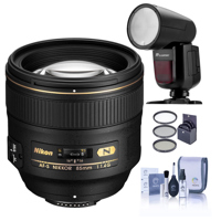 

Nikon 85mm f/1.4G IF AF-S NIKKOR Lens - U.S.A. Warranty - With Flashpoint Zoom Li-on X R2 TTL On-Camera Round Flash Speedlight For Nikon, 77mm Filter Kit, Cleaning Kit