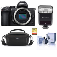 

Nikon Z50 Mirrorless Camera Body - Bundle With Camera Case, 64GB SDXC Memory Card, Flashpoint Zoom-Mini TTL R2 Flash for Nikon Compact Cameras, Cleaning Kit