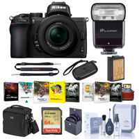 

Nikon Z50 Mirrorless Camera with NIKKOR Z DX 16-50mm f/3.5-6.3 VR Lens - Bundle With Flashpoint Zoom-Mini TTL R2 Flash, 64GB SDXC Memory Card, Camera Case, 46mm UV Filter, Cleaning Kit