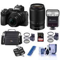 

Nikon Z50 DX-Format Mirrorless Camera with NIKKOR Z DX 16-50mm f/3.5-6.3 VR & Z DX 50-250mm f/4.5-6.3 VR Lenses, Zoom-M R2 TTL Flash, Camera Bag, 64GB Card, Filter Kits, Cleaning Kit, And More