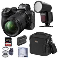 Nikon Z5 Full Frame Mirrorless Digital Camera with 24-200mm Lens - Speedlight Bundle with Flashpoint Zoom Li-on X R2 TTL On-Camera Round Flash, 64GB SD Card, Bag, Extra Battery and Accessories