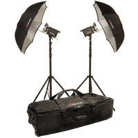 

Norman ML-KIT800 2 Light Travel Kit with 2 ML400 Monolights, WB45 White Umbrellas, 13' Heavy Duty Light Stands and Wheeled Case