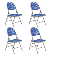 

National Public Seating 4 Pack 1105 Deluxe Fan Back with Triple Brace Double Hinge Folding Chair, Blue Surface, Gray Frame