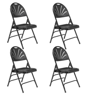 

National Public Seating 4 Pack 1110 Deluxe Fan Back with Triple Brace Double Hinge Folding Chair, Black Surface, Black Frame