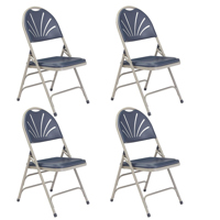 

National Public Seating 4 Pack 1115 Deluxe Fan Back with Triple Brace Double Hinge Folding Chair, Dark Blue Surface, Gray Frame