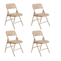 

National Public Seating 4 Pack 1201 Premium Vinyl Upholstered Double Hinge Folding Chair, French Beige Surface, Beige Frame