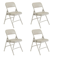 

National Public Seating 4 Pack 1202 Premium Vinyl Upholstered Double Hinge Folding Chair, Warm Gray Surface, Gray Frame
