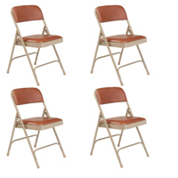 

National Public Seating 4 Pack 1203 Premium Vinyl Upholstered Double Hinge Folding Chair, Honey Brown Surface, Beige Frame