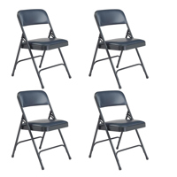 

National Public Seating 4 Pack 1204 Premium Vinyl Upholstered Double Hinge Folding Chair, Dark Midnight Blue Surface, Blue Frame