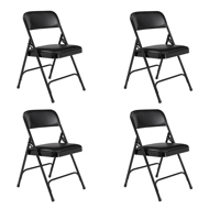 

National Public Seating 4 Pack 1210 Premium Vinyl Upholstered Double Hinge Folding Chair, Caviar Black Surface, Black Frame