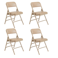 

National Public Seating 4 Pack 1301 Premium Vinyl Upholstered Triple Brace Double Hinge Folding Chair, French Beige Surface, Beige Frame