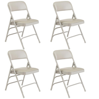 

National Public Seating 4 Pack 1302 Premium Vinyl Upholstered Triple Brace Double Hinge Folding Chair, Warm Gray Surface, Gray Frame