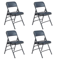 

National Public Seating 4 Pack 1304 Premium Vinyl Upholstered Triple Brace Double Hinge Folding Chair, Dark Midnight Blue Surface, Blue Frame